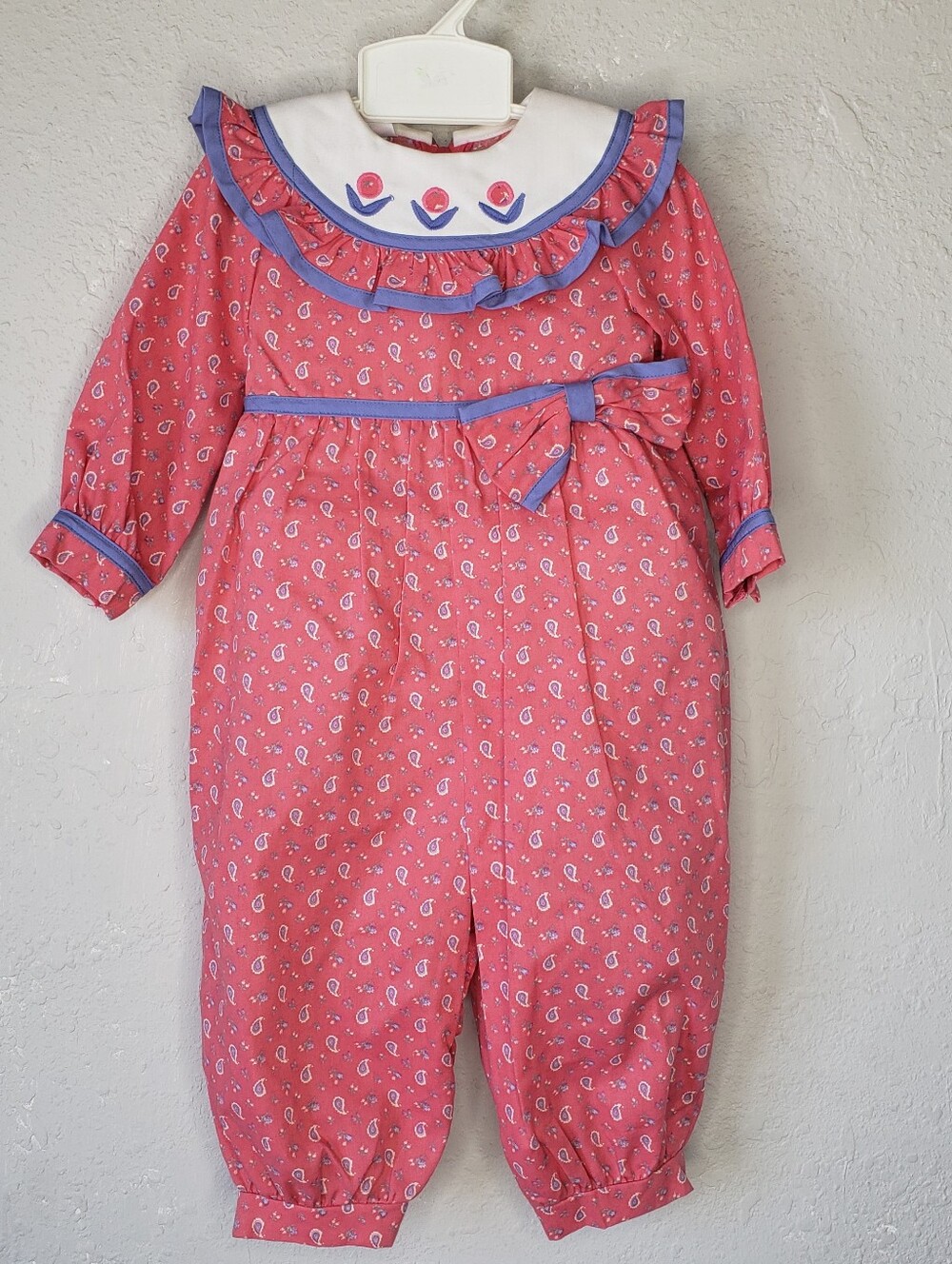 Melissa Jackson Vintage Pink Paisley-Print Ruffle Collar Footed One-Piece USA